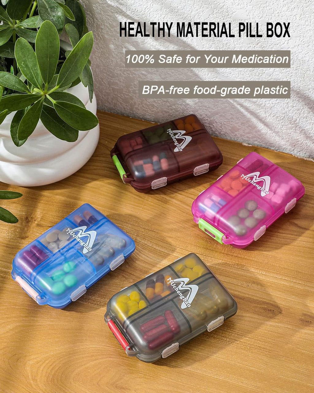 4PS Travel Pill Organizer with 164 Slice Labels，10 Compartments Travel Pill Box Portable Folding Small Pill Case