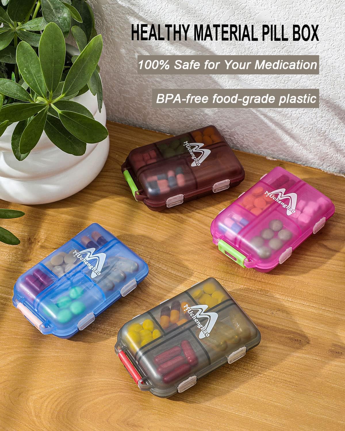 4PS Travel Pill Organizer with 164 Slice Labels，10 Compartments Travel Pill Box Portable Folding Small Pill Case