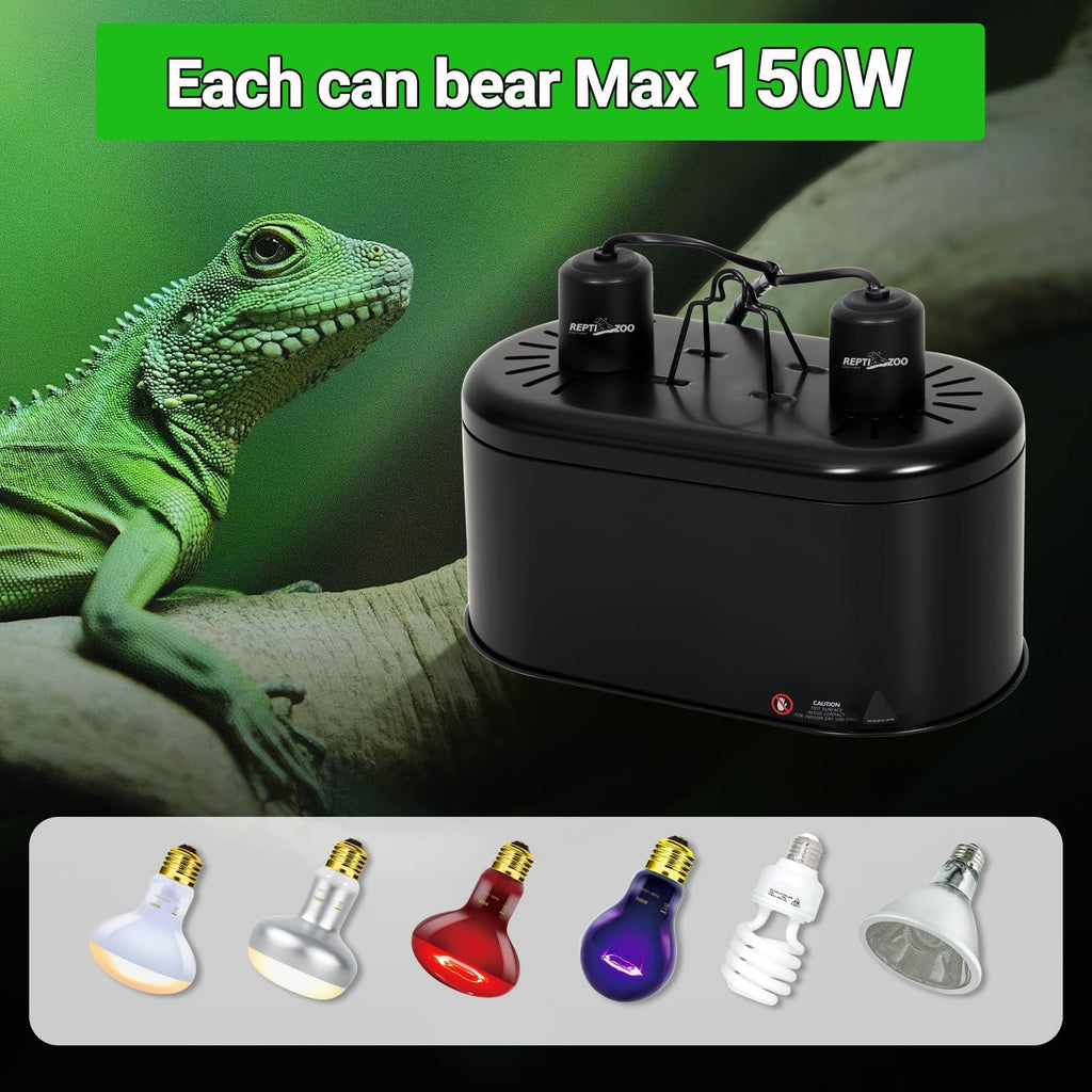 Dual Reptile Light Fixture for Reptile Dome UVB Lamp Fixture Dual Reptile Reflector Dome Lamp Cap Combo Integration