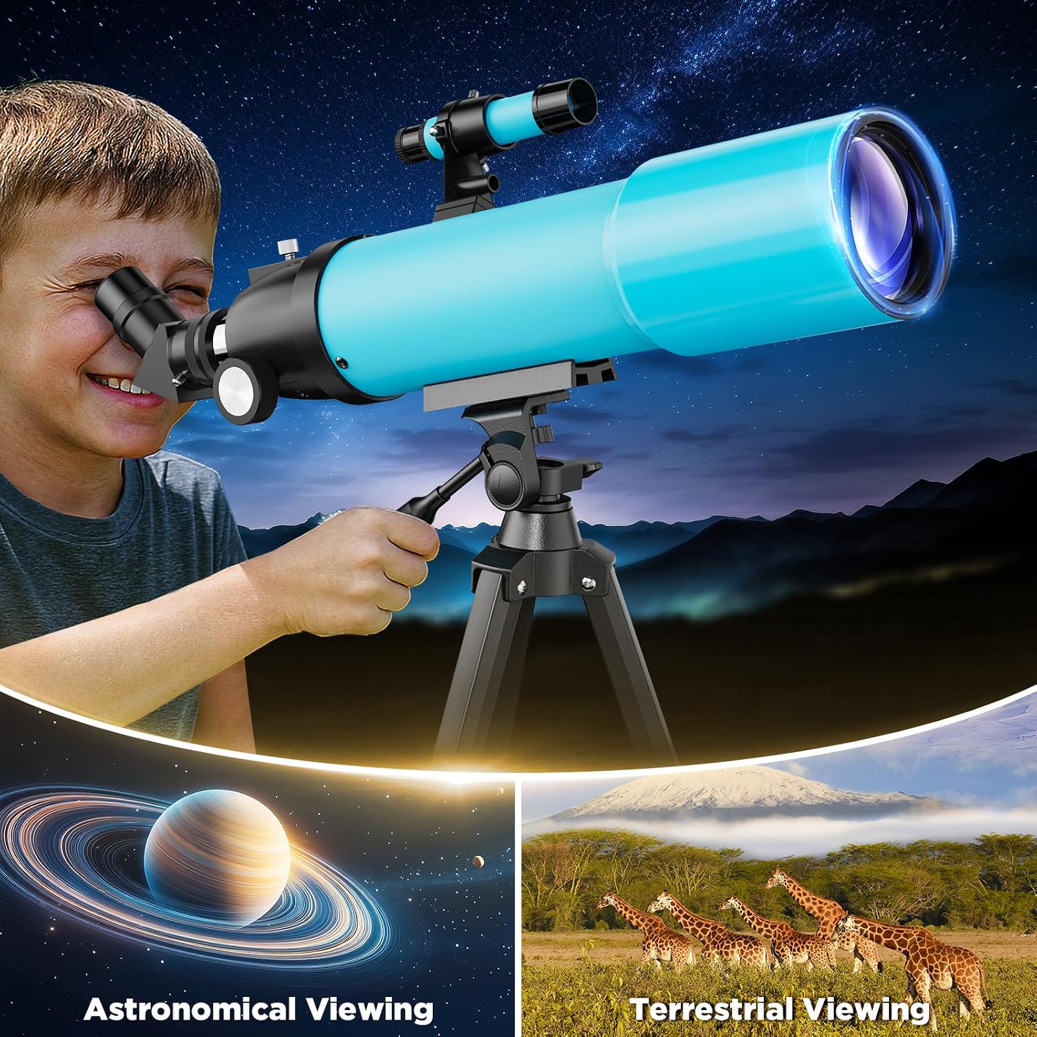 80mm Portable Telescope for Adults & Kids: 150X Scope with 133cm Tripod | 133cm Tripod, Smartphone Adapter, Carrying