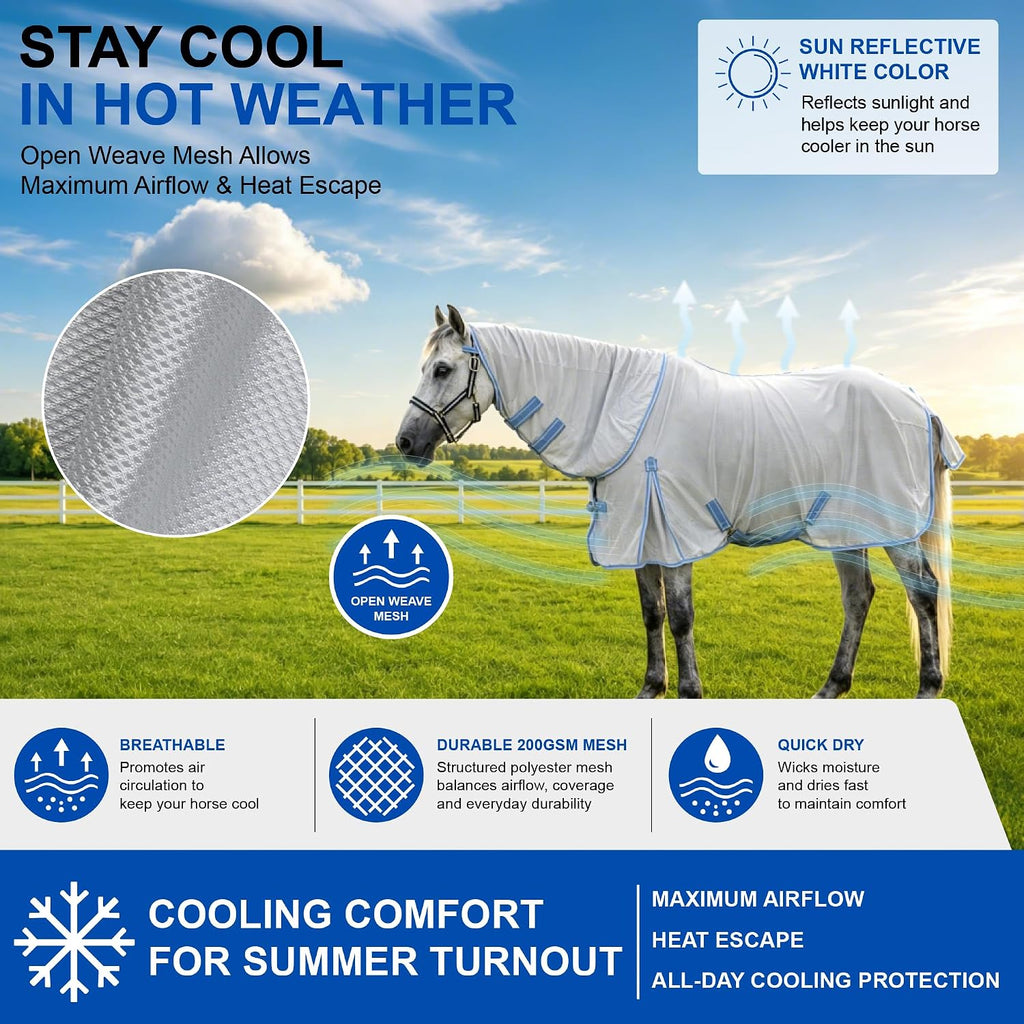 Horse Fly Sheet with Neck, Open Weave Mesh for Hot Weather