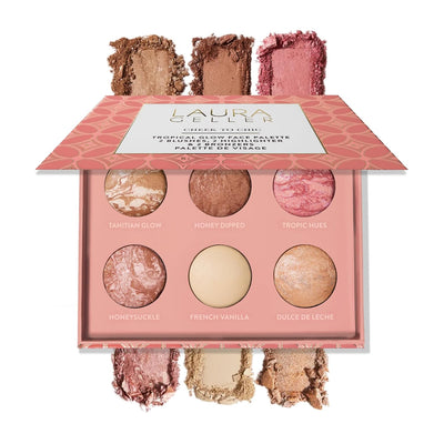 Cheek to Chic Tropical Glow Baked Face Palette | Includes 2 Blushes, 2 Bronzers and 2 Radiant Highlighters