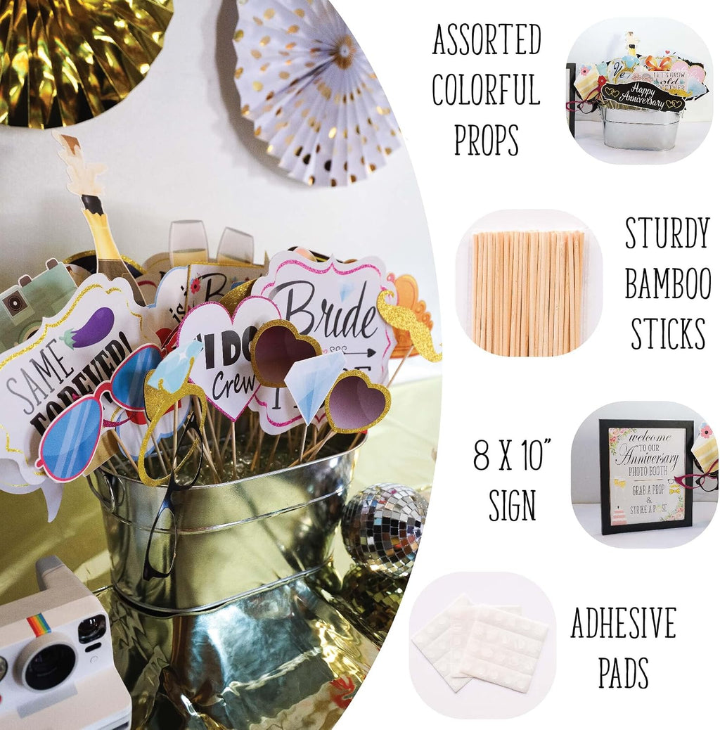 Bridal Shower Photo Booth Props - 41-pc Photo Booth Kit with 8 x 10-Inch Sign, 60 Adhesive Pads, 45 Sticks - Team