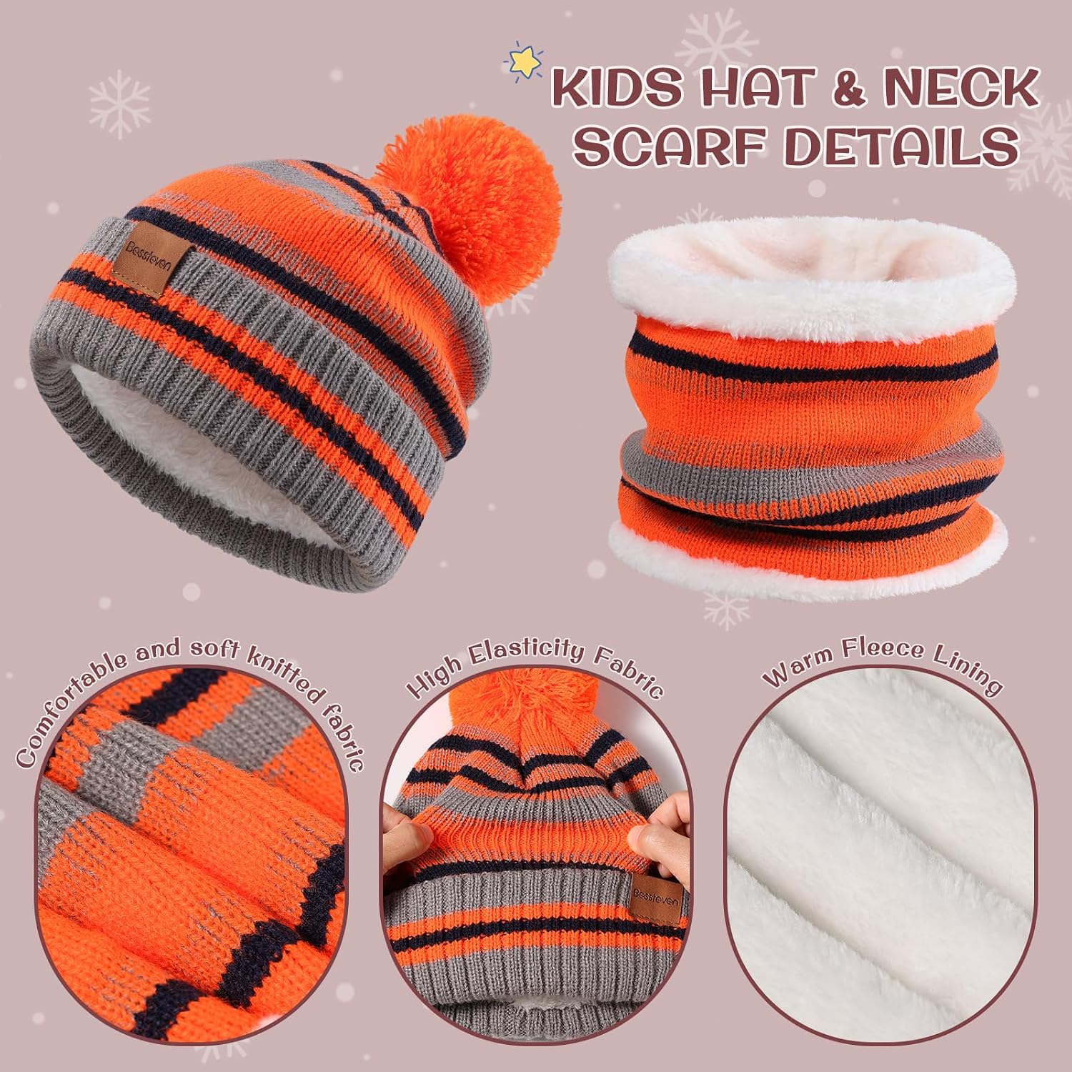 Kids Winter Hat Gloves Scarf Set: Girls Boys Beanie Fleece Lined Ages 6-10 | Kids Beanie Hats Gloves Neck Warmer Knit
