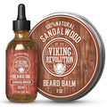 Sandalwood Beard Balm for Men (2oz) and Sandalwood Beard Oil (1 fl oz) Bundle - With Argan and Jojoba Oils - Soften