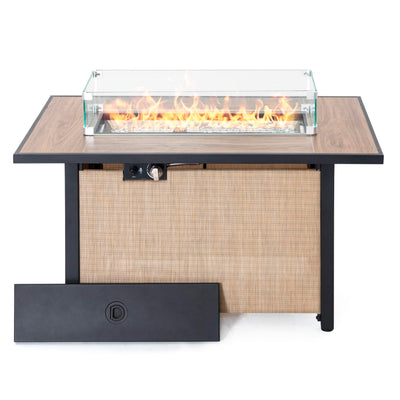43 Inch Propane Fire Pit Table CSA Listed 50000 BTU Gas Fire Pit with Lid Glass Wind Guard and Fire Glass Beads 2 in