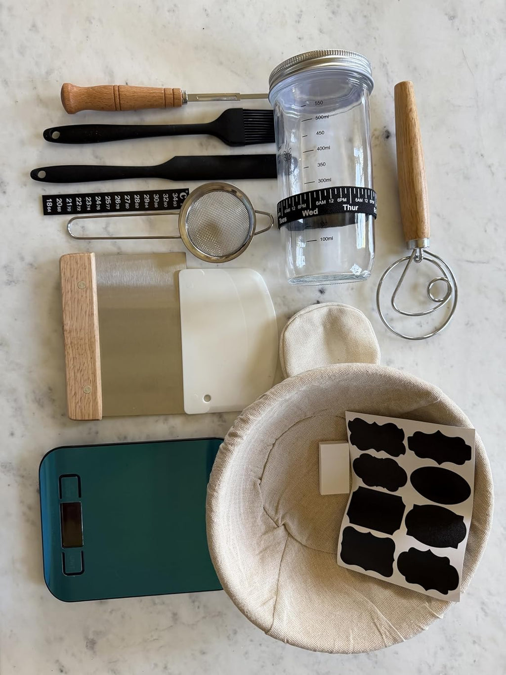 Sourdough Starter Kit for Beginners with Banneton Proofing Basket – Bread Baking Set with Starter Jar, Scale, Lame
