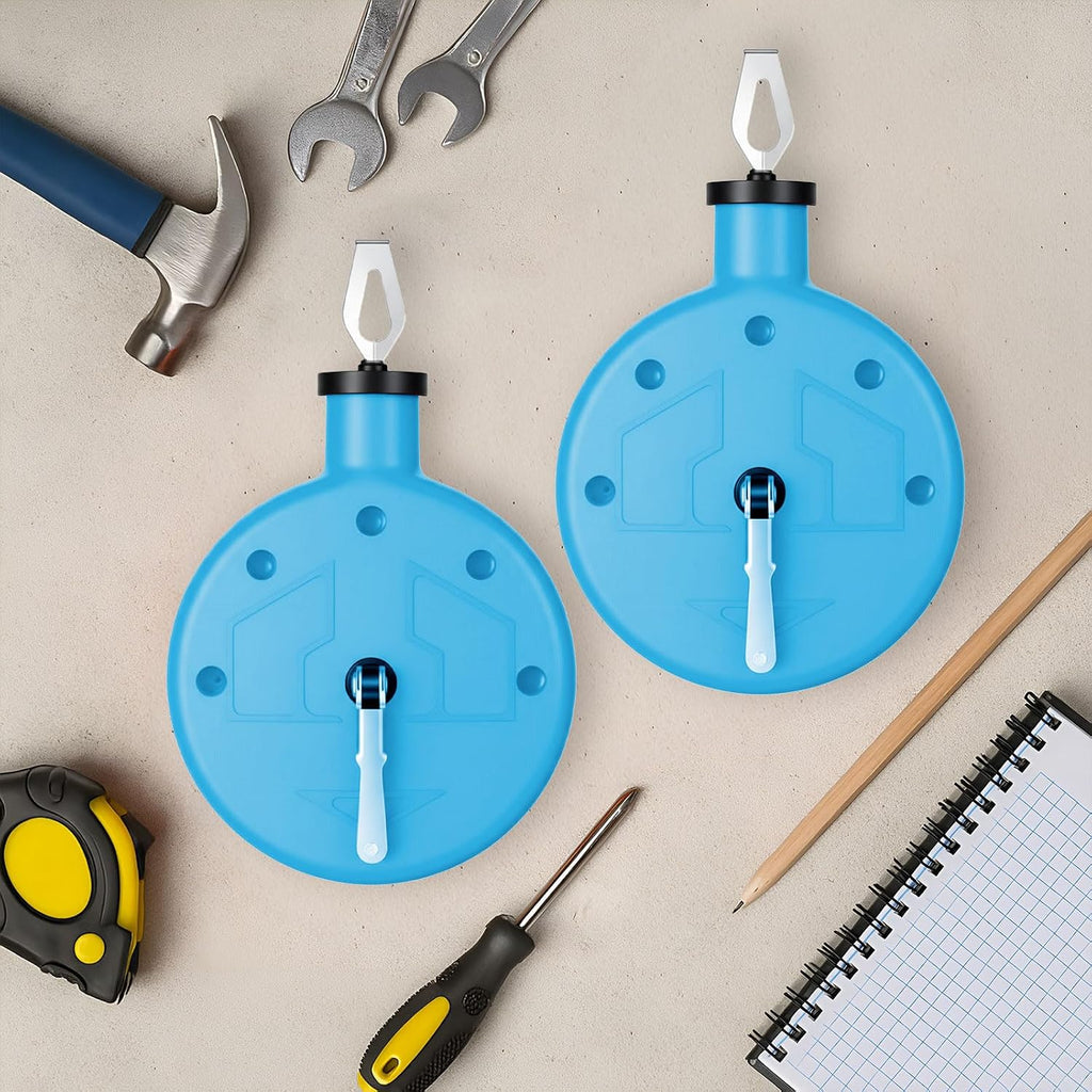 2 Chalk Line Tool for Building 100 ft, Blue | PP Case, Metal Hook, Portable Chalkline Reel Box, Construction