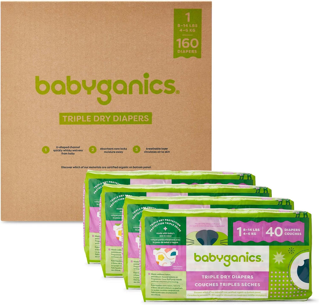 Size 1, 160 count, Absorbent, Breathable, Triple Dry Protection Diapers
