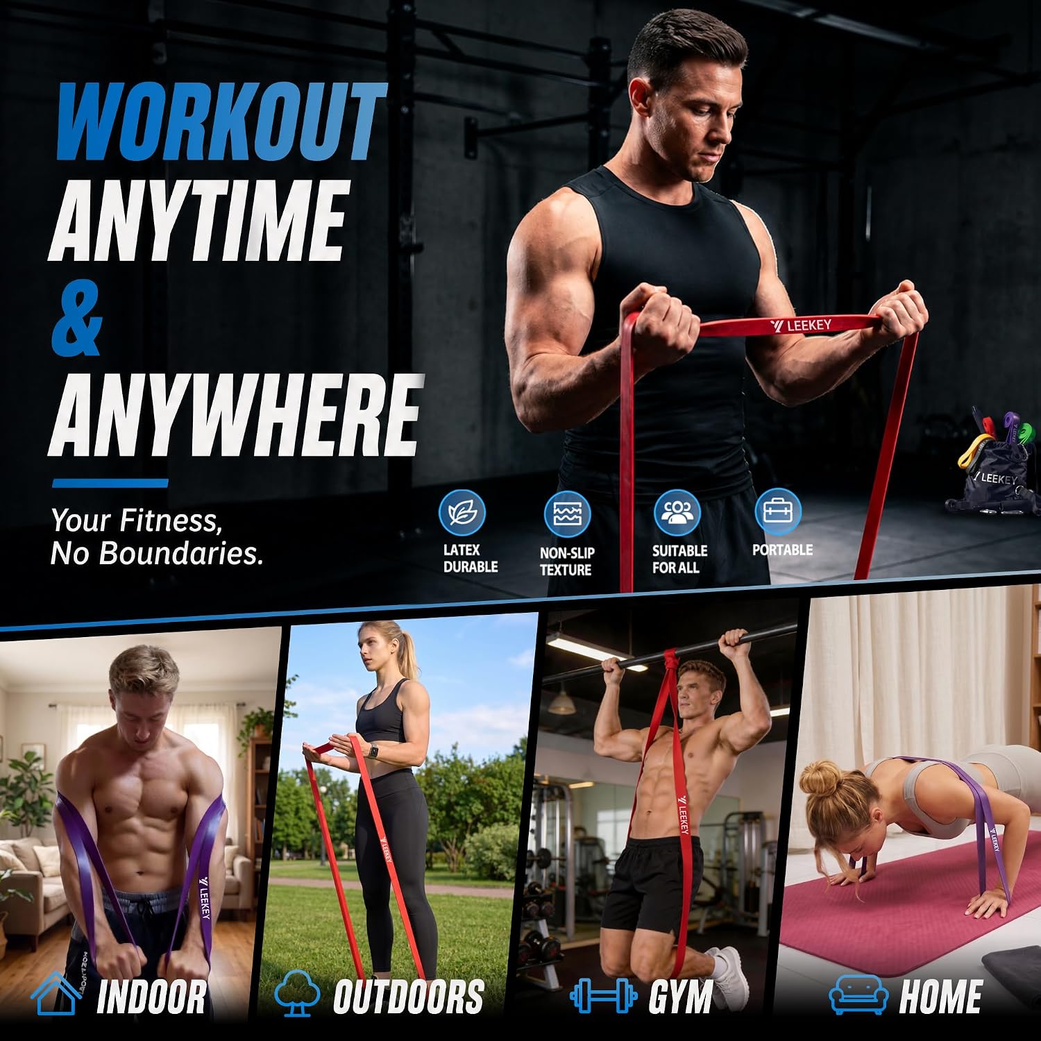 4-Level Resistance Bands for Working Out Non-Slip Strength | No latex proteins,Long time temperature changes,resist