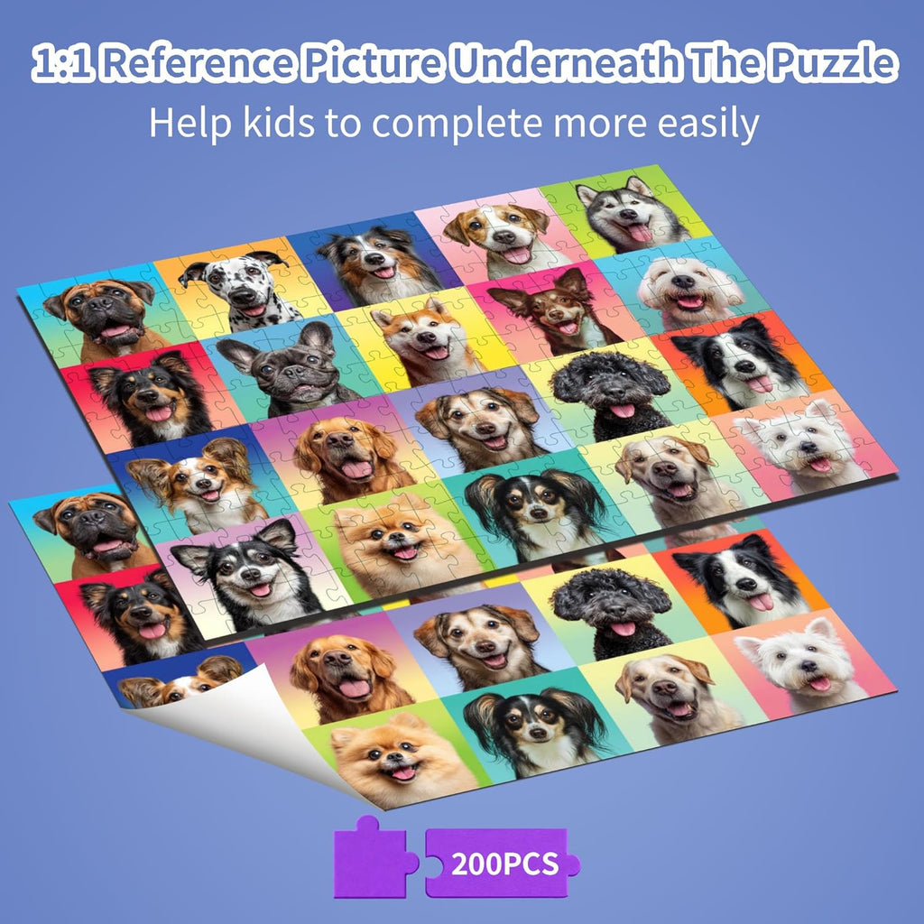 Dog Puzzles for Kids Ages 6-8 8-10, 200 Pieces Jigsaw Puzzle for Kids and Adults, Multicolor Puppy Theme Puzzles for