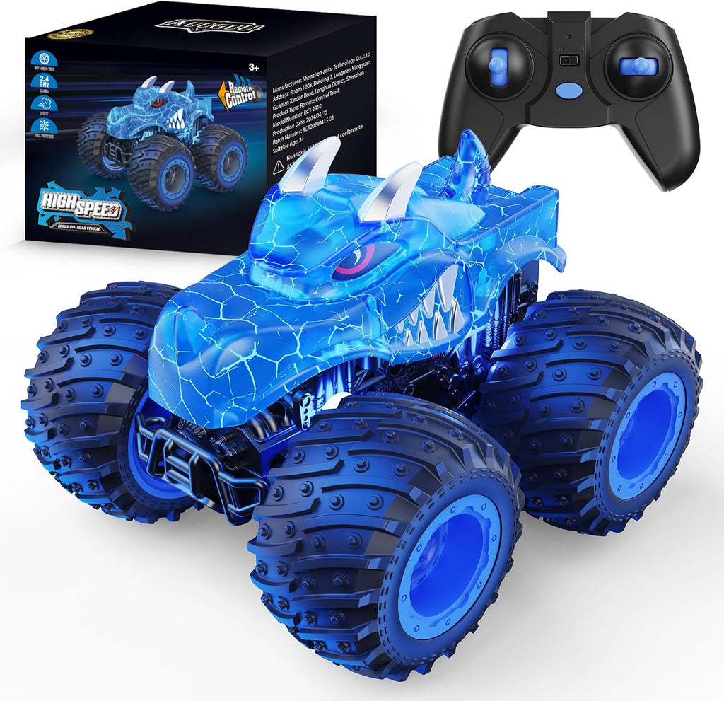 Remote Control Car, 2.4GHz Monster Trucks Toys with Light Spray, Birthday Gift for Kids 3 4 5 6 7 8, All Terrain RC
