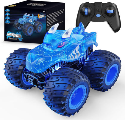 Remote Control Car, 2.4GHz Monster Trucks Toys with Light Spray, Birthday Gift for Kids 3 4 5 6 7 8, All Terrain RC