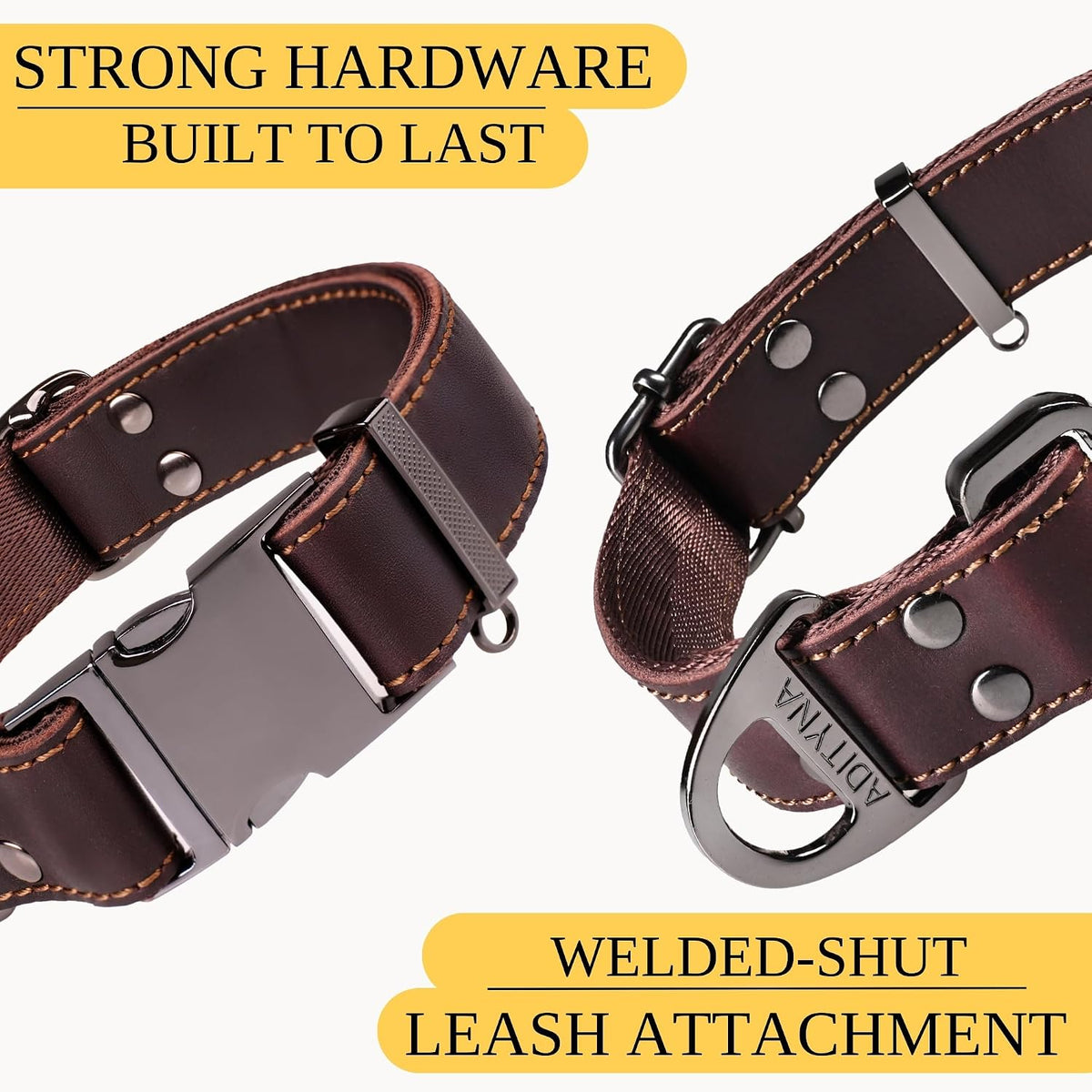 Leather Dog Collar for Large & Extra Large Dogs, Adjustable 19-30"