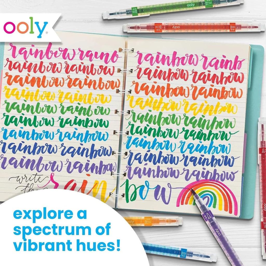 Calligraphy Duo - 12 Double Ended Calligraphy Pens for Writing & Hand Lettering, Dual Tip Pens for Beginners or Kids
