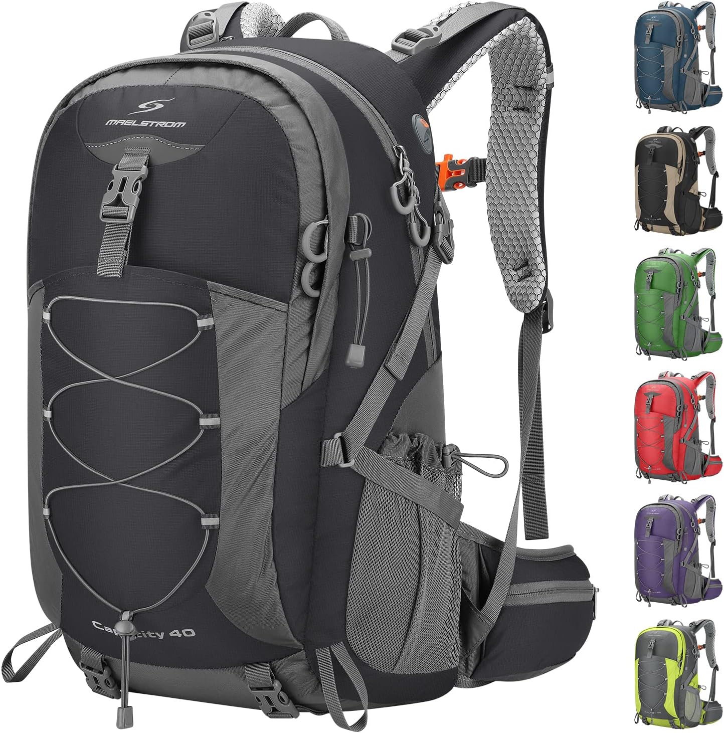 40L Hiking Backpack, Lightweight Camping Daypack with Rain Cover | Water-Resistant Rip-Stop Nylon, Wet/Dry