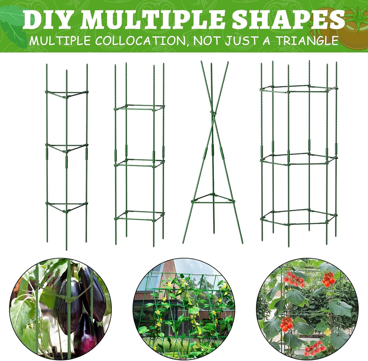 3 Pack Tomato Cages - Tomato Trellis Plant Support Stake Cage for Garden and Pots, Adjustable Tomato Plant Cage Tall