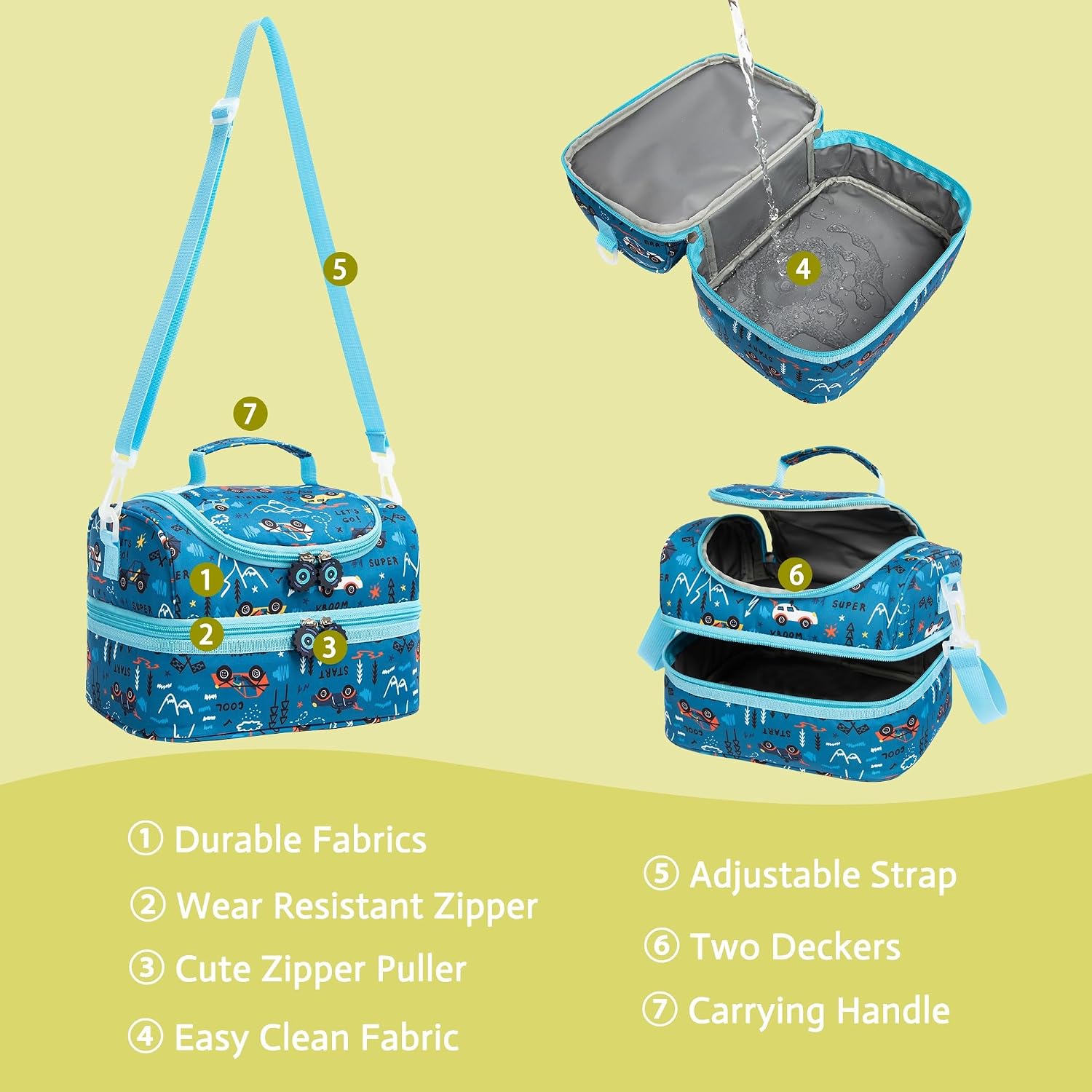 Insulated Kids Dual Compartment Lunch Bags Tote Pack for Girls Boys Toddler Kindergarten School Picnic Food Cooler