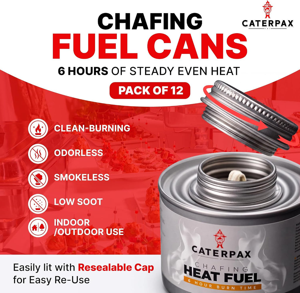 6 Hour Chafing Fuel Cans for Food Warmers and Buffet Trays 12 Pack