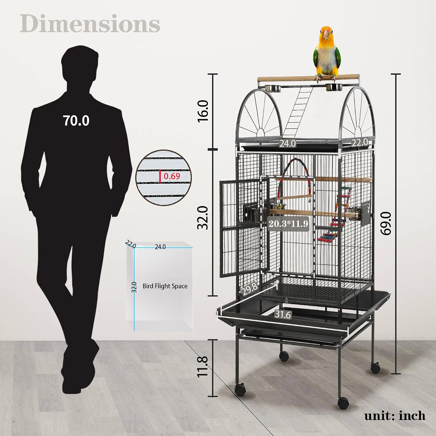 69 inch Large Bird Cages for Parrots,Large Parrot Cages for Large Birds | Flight Cage for Birds,Large Parakeet Cage