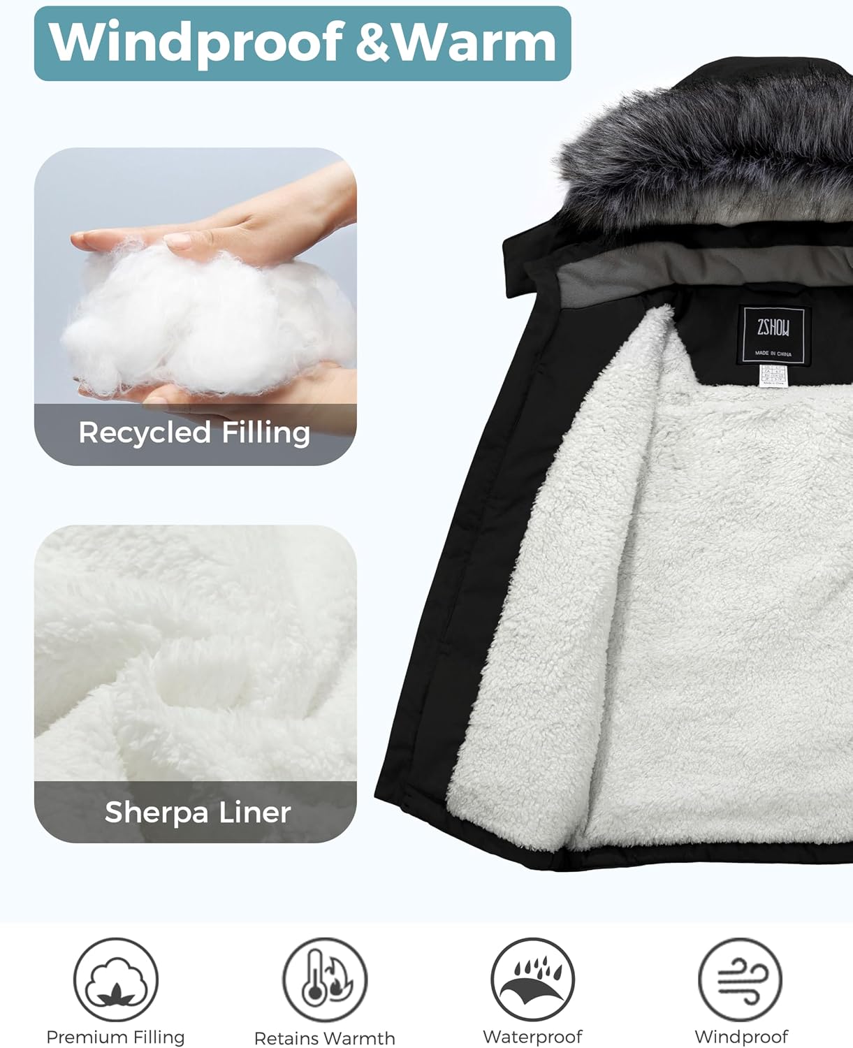 Boys' Hooded Winter Coat Warm Waterproof Puffer Jacket Thick Parka | Removable Faux Fur Hood, Fleece Lined, 5000mm
