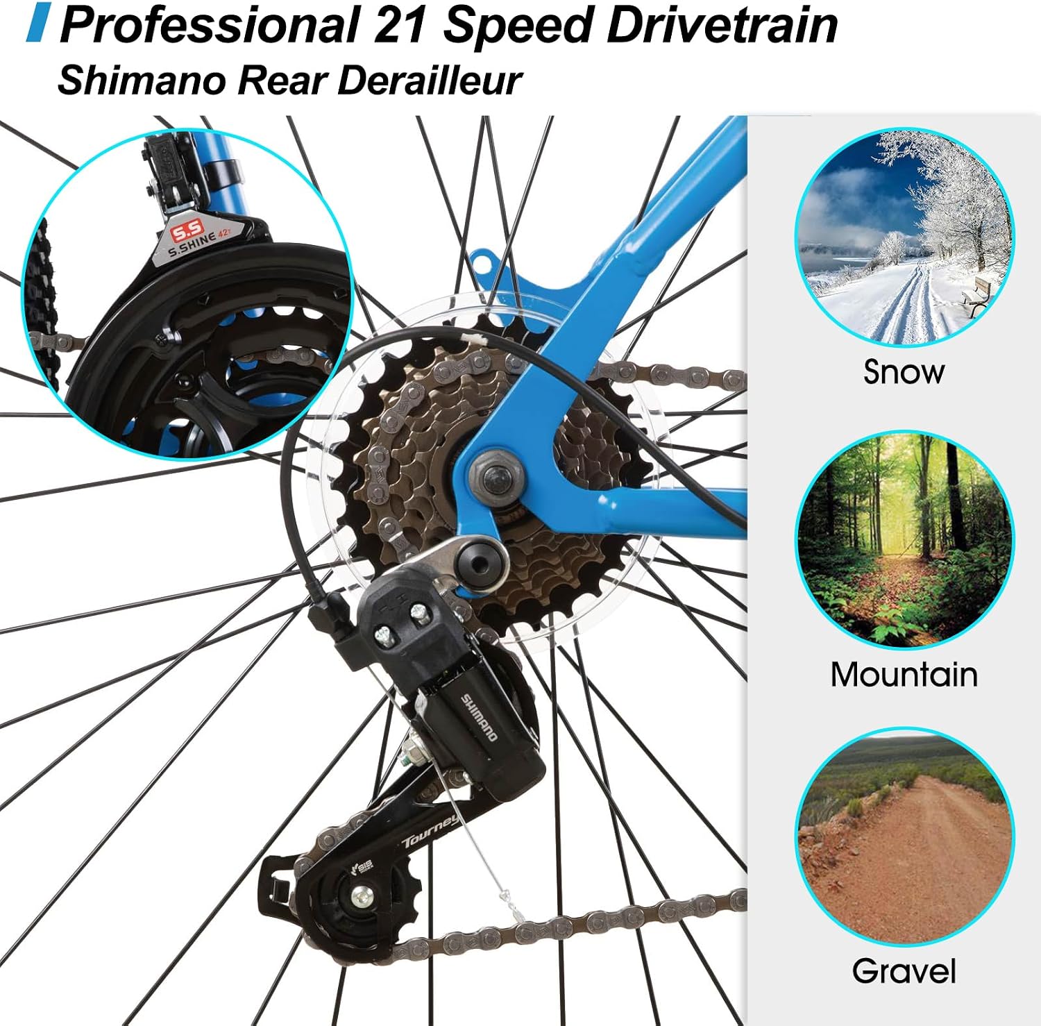 HILAND 26 27.5 29 Inch Mountain Bike, Mens and Womens MTB with 21 Speeds, High-Tensile Steel Frame, V Brake, Hardtail