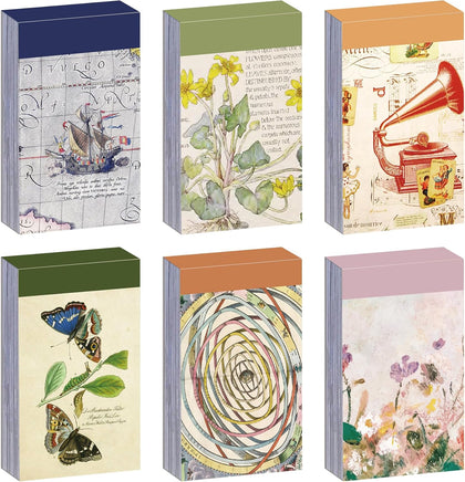6 Sets 300 Pcs Washi Stickers Set Vintage Aesthetic Sticker Book for Journaling Decorative Scrapbook Floral Paper