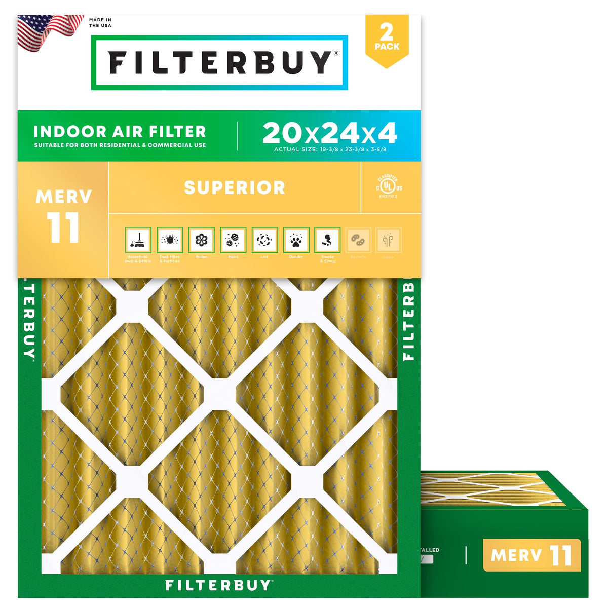 20x24x4 Air Filter MERV 11 Pet & Allergy Defense (2-Pack)