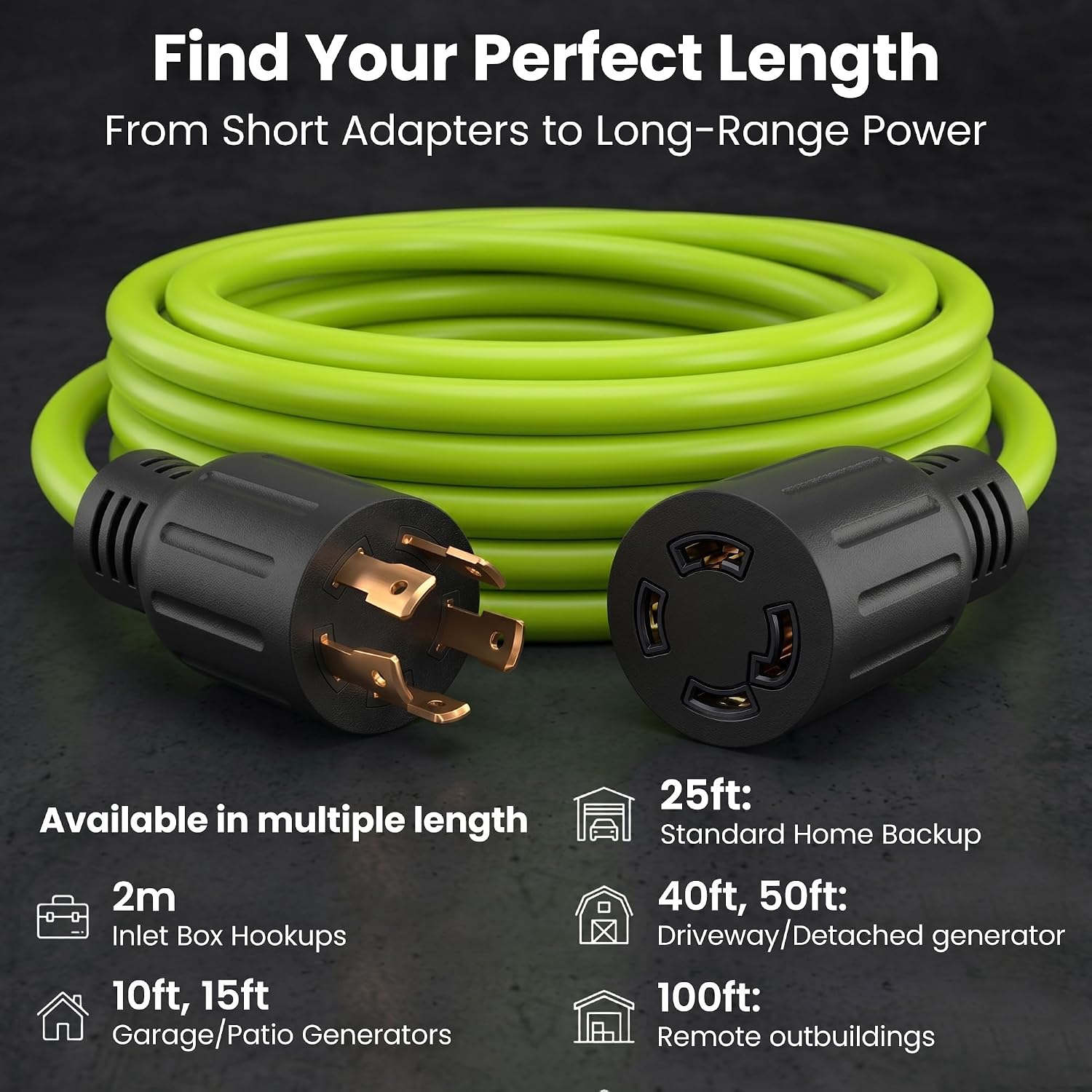 30 Amp Generator Cord 25 Ft, NEMA L14-30 Extension Cord, 10/4 SJTW 30amp Generator Extension Cord, 120/250V 7500W