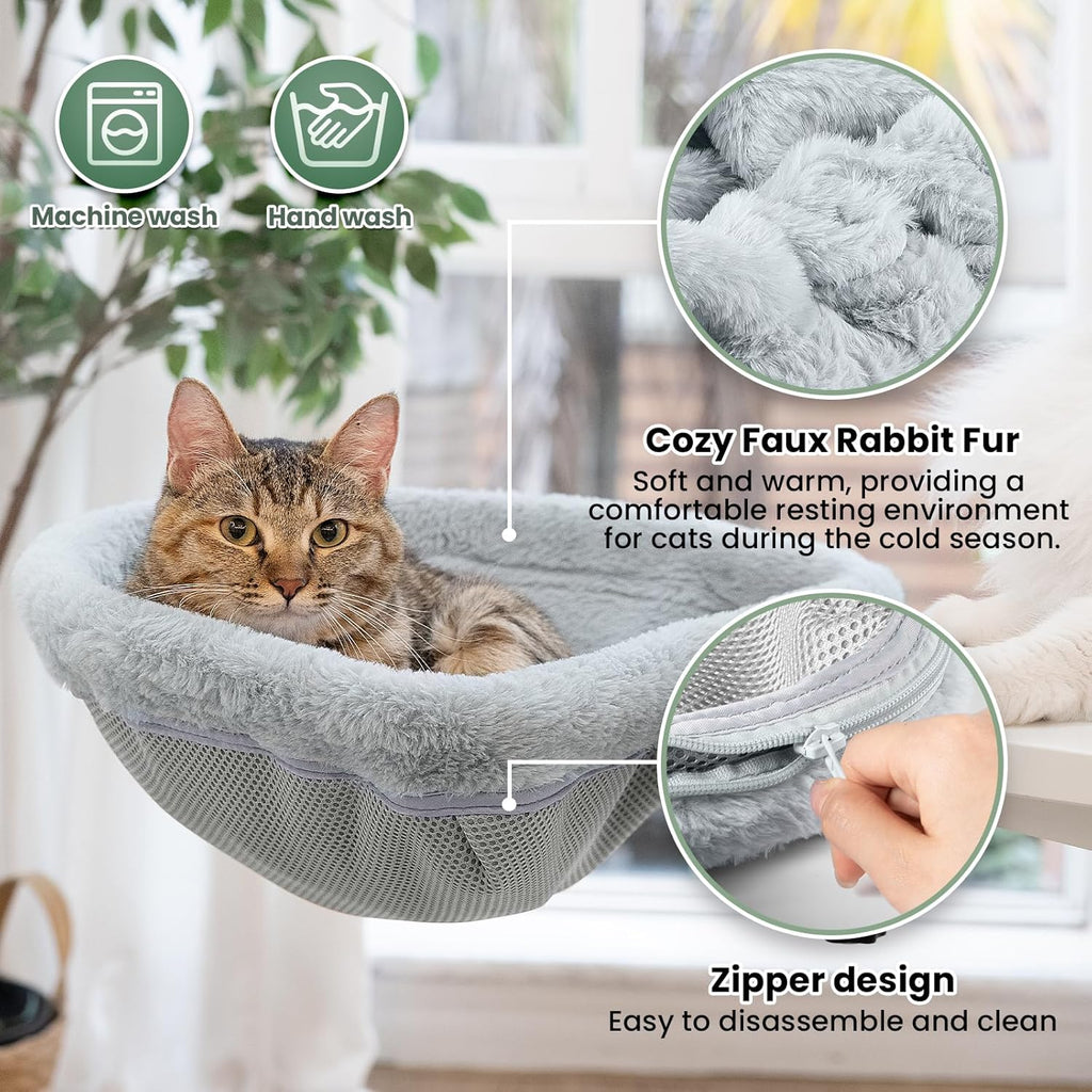 Cat Desk Bed - One-Click Folding,Sunken Design & Space-Saving Semi-Circular Cat Bed, Soft Faux Rabbit Fur Material