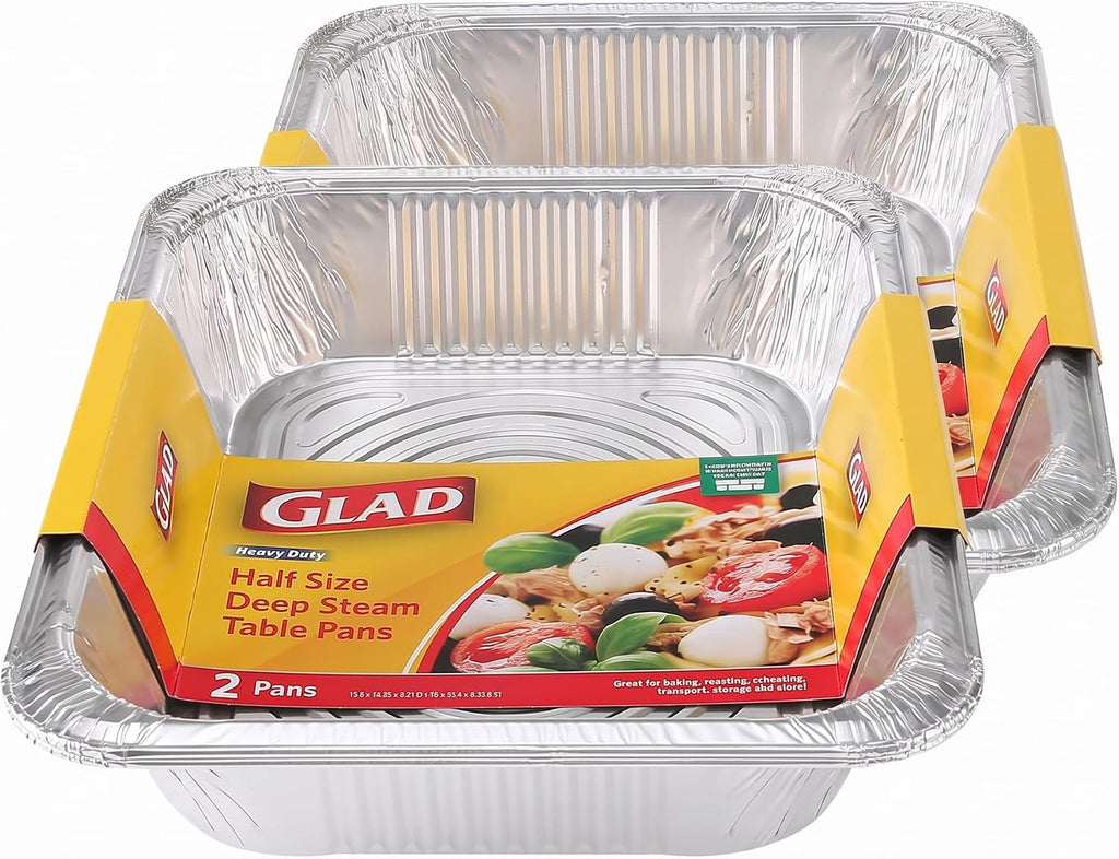Disposable Half Size Aluminum Steam Pans, Deep Heavy Duty Foil Pans for Steaming, Baking, Roasting, Meal Prep