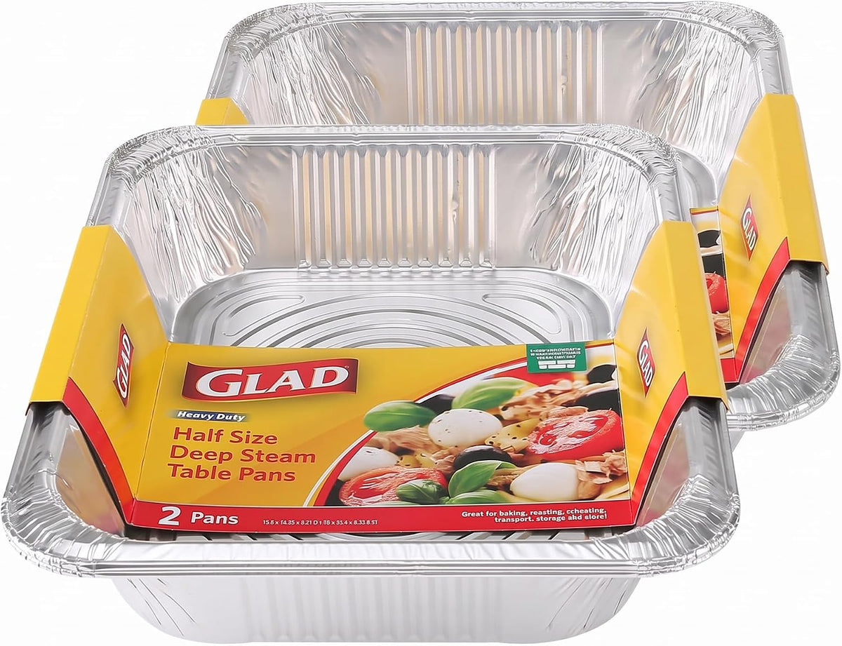 Disposable Half Size Aluminum Steam Pans, Deep Heavy Duty Foil Pans for Steaming, Baking, Roasting, Meal Prep