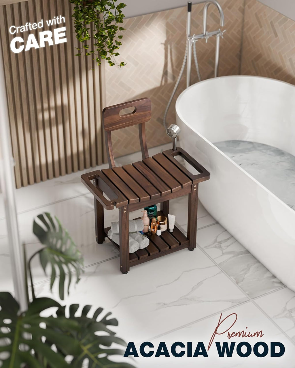 23.4'' Shower Chair with Backrest Bath Chair for Inside Shower or Tub, Heavy Duty 450 lbs Support, Non-Slip Feet