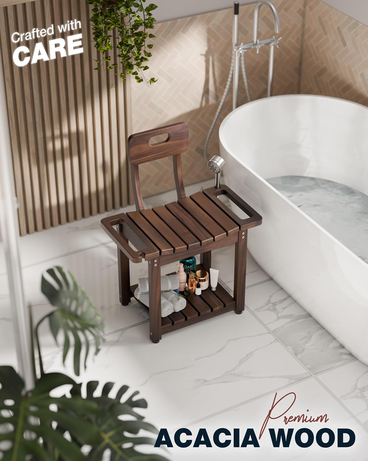 23.4'' Shower Chair with Backrest Bath Chair for Inside Shower or Tub, Heavy Duty 450 lbs Support, Non-Slip Feet