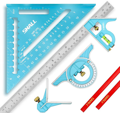 Rafter Square & Combination Square Tool Set, 7 Inch Aluminium-Alloy Carpenter Square & 16 Inch Zinc-Alloy Woodworking