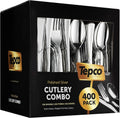 400 Plastic Silverware Set - Silver Cutlery Set - Disposable Flatware Set - 200 Forks - 100 Spoons - 100 Knives