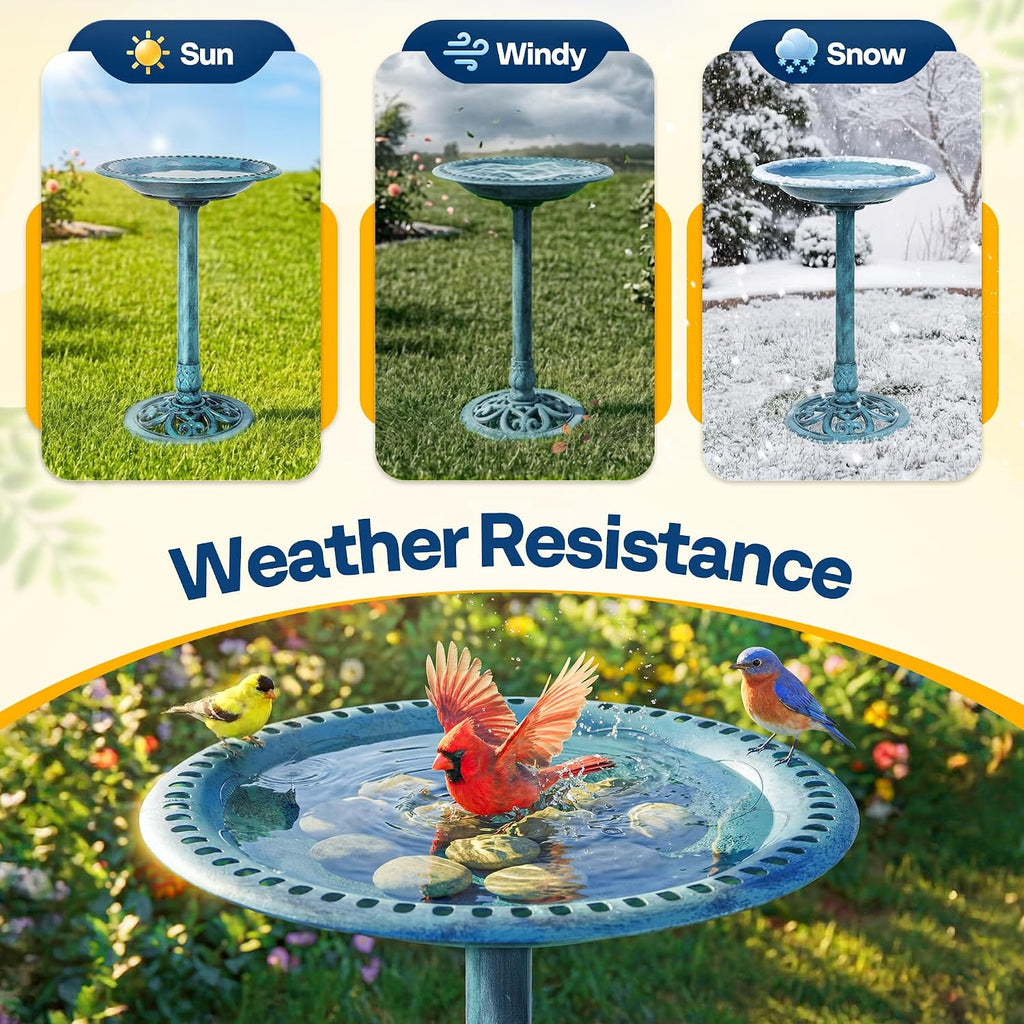 Bird Bath for Outside, Polyresin Pedestal Birdbath, Blue