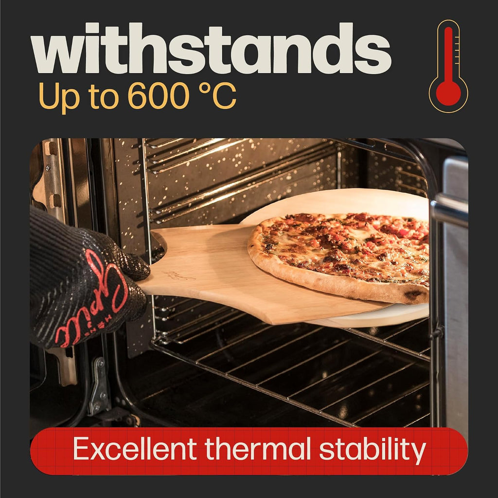 Circular Pizza Stone, 15 Inch Cordierite Stone with Wooden Peel