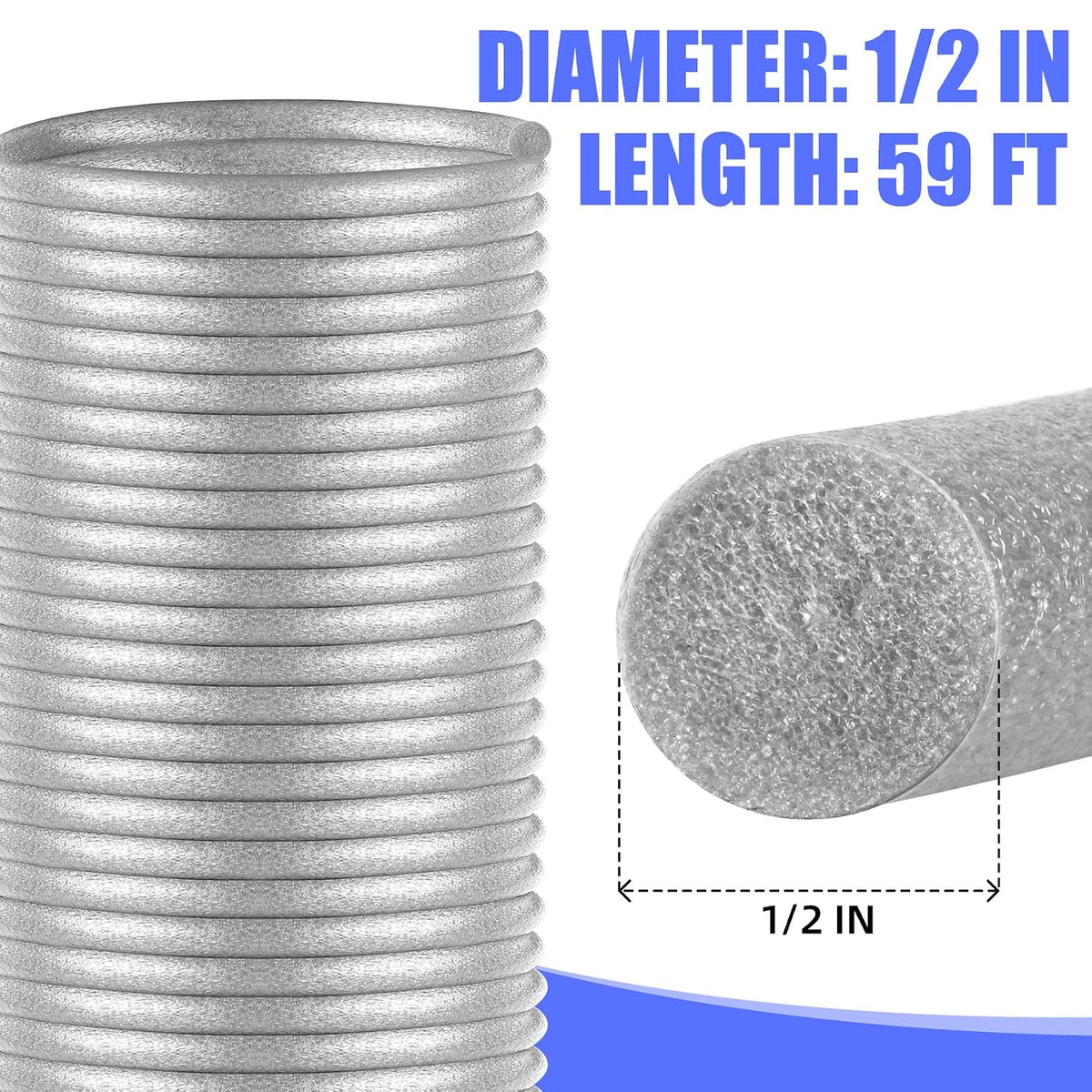 1/2" Diameter x 59' Length Backer Rod Caulk Saver Foam for Cement Caulk, Joints and Gaps and Driveway Crack (Grey)