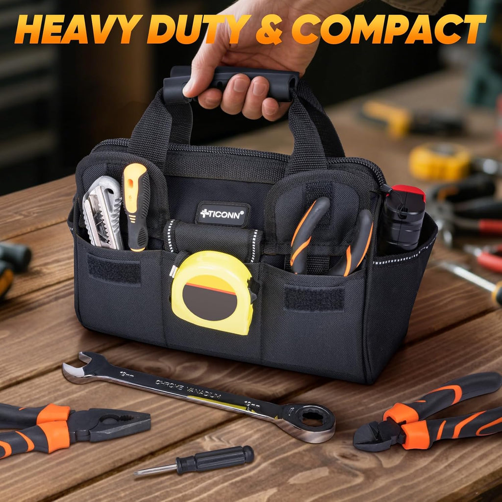 Heavy Duty Tool Bag with Multi-Pockets, Portable Tool Box Organizer Storage Bag, with Adjustable Shoulder Strap and