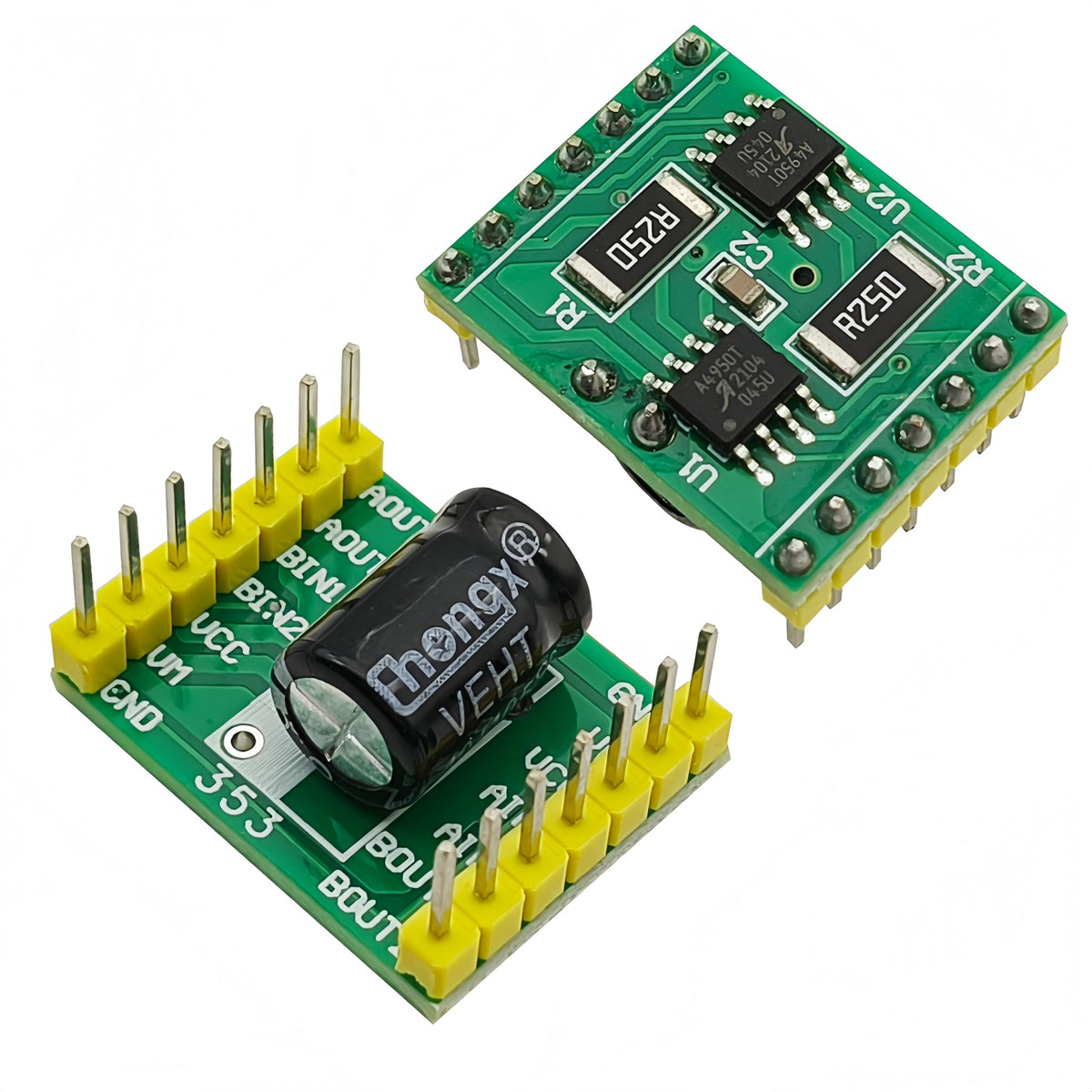 Yuuhseel 2‑Pack A4950 Dual‑Channel DC Brushed Motor Driver Board, Pre‑Soldered Pins, Compatible with Arduino, Raspberry Pi, ESP32
