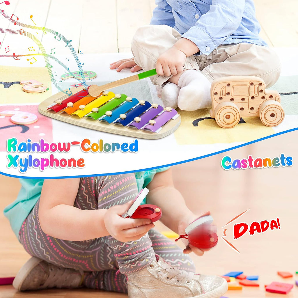 Kids Musical Instruments, Montessori Wooden Musical Toys for Toddlers | 12 PCS Educational Baby Musical Toys
