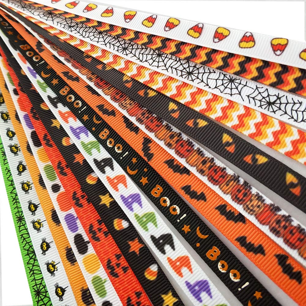 Assorted 15 Yards 3/8" (10mm) Grosgrain Ribbon DIY Craft Accessory Halloween Ribbons