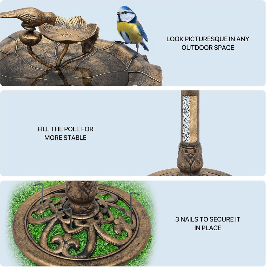 28" Pedestal Bird Bath, 2 Tiers Tall, 5L Water Capacity, Bronze