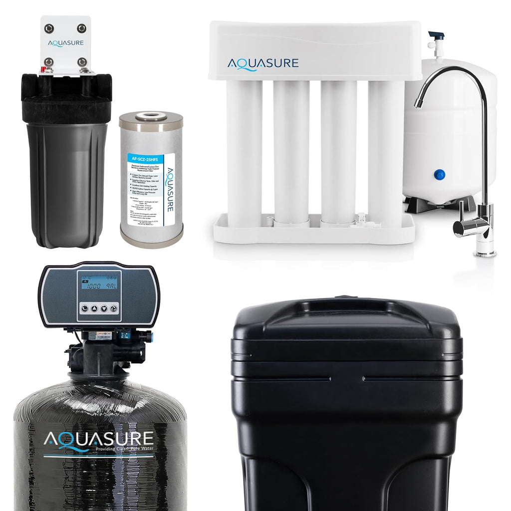 Whole House Water Filtration Bundle w/Water Softener, 75 GPD RO System & Dual Purpose Sediment/GAC Pre-Filter (72,000