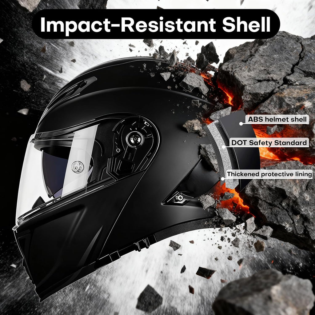 Modular Bluetooth Motorcycle Helmet, DOT Approved | Flip Up Full Face Helmets with Dual Visor