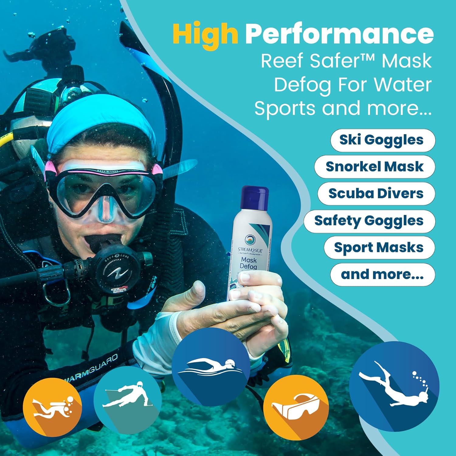 Reef Safe Anti-Fog Spray for Swim Goggles, Snorkel, Scuba & Ski Masks – Defogger for Diving, Snorkeling – 2Fl Oz