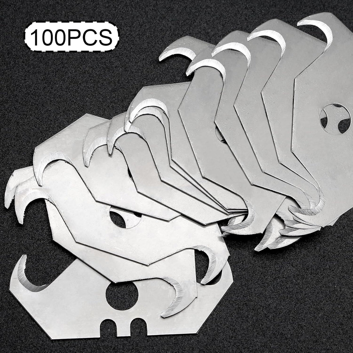 Utility Knife Hook Blades, 100 Pcs, SK5 Steel