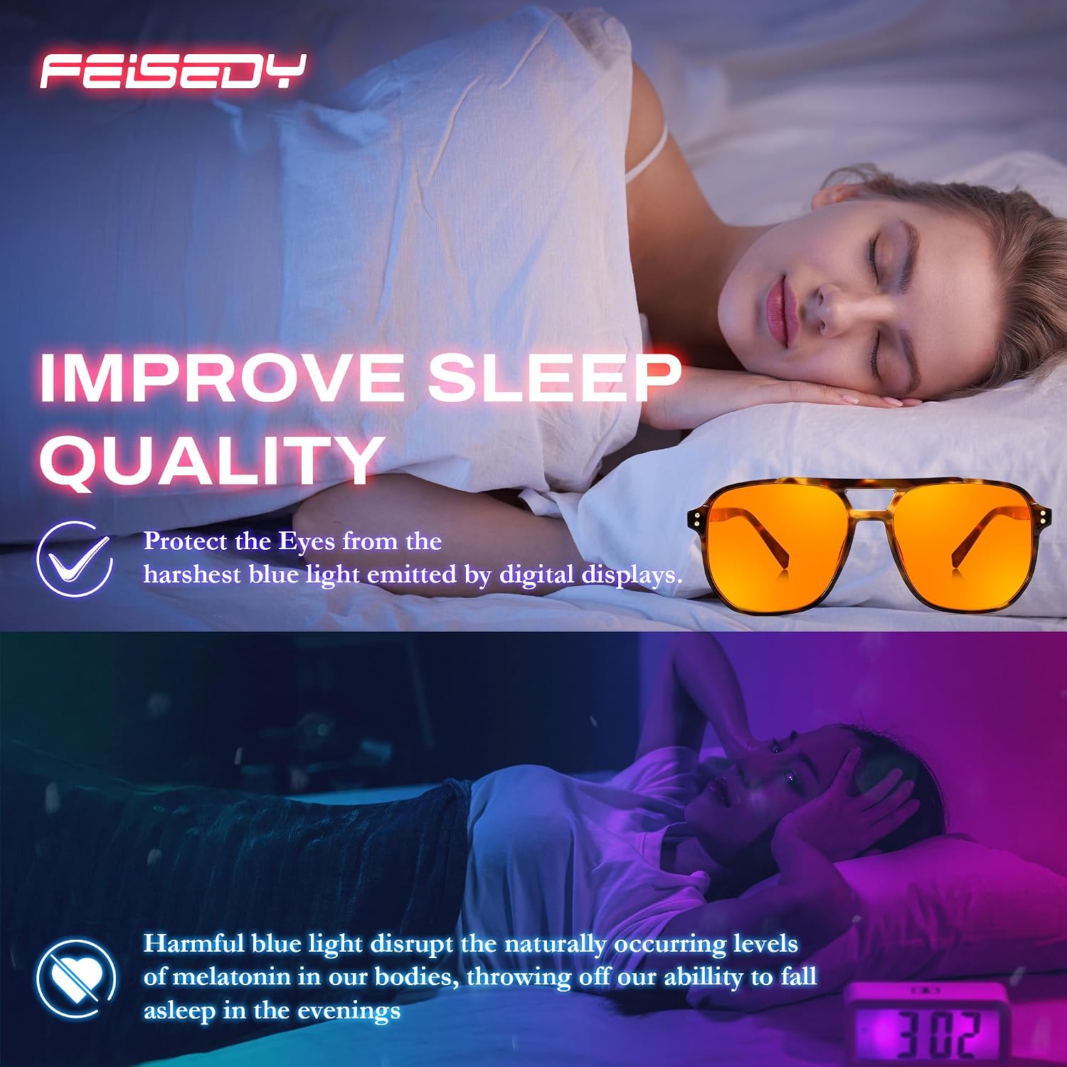Blue Light Glasses for Computer Gaming Anti Eyestrain Glasses G2835 | Blue Light Blocking,Orange/Yellow/Red Lens,Anti