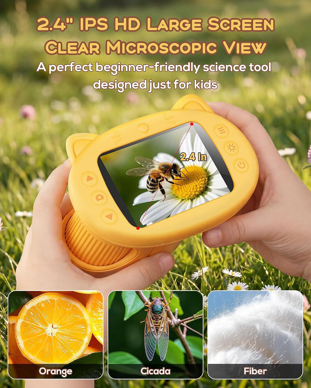 1000X Digital Microscope for Kids Handheld, 4K 2.4" IPS Screen Portable Mini Pocket Microscope 2MP Camera, STEM